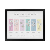 Personalised Birth Flower Family of 6 Black Framed Print