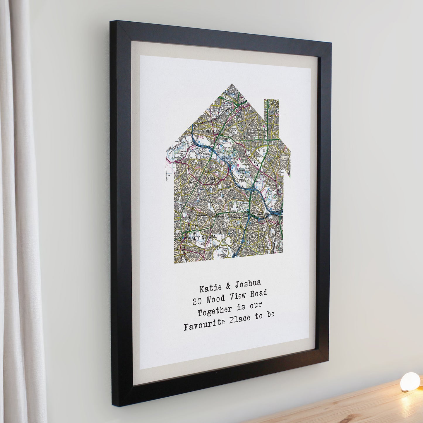 Personalised Present Day Map Home Black Poster Frame