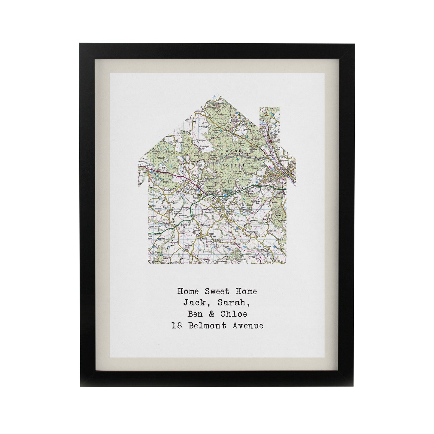 Personalised Present Day Map Home Black Poster Frame