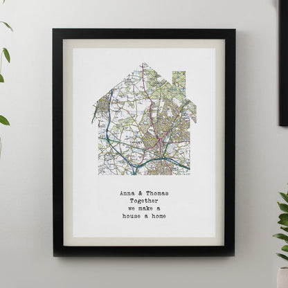 Personalised Present Day Map Home Black Poster Frame