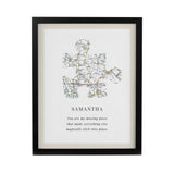 Personalised Present Day Map Puzzle Piece Black Poster Frame