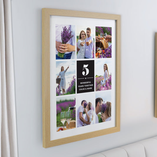 Personalised Big Number Multi Photo Upload Oak Poster Frame