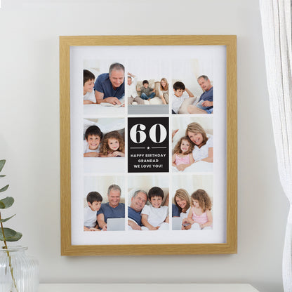 Personalised Big Number Multi Photo Upload Oak Poster Frame