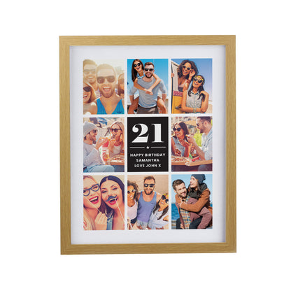 Personalised Big Number Multi Photo Upload Oak Poster Frame