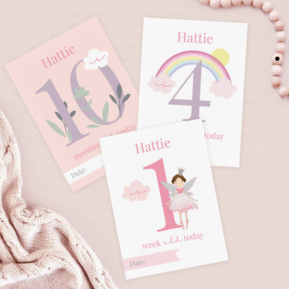 Personalised Fairy Princess Baby Milestone Cards