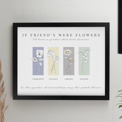 Personalised Birth Flower Family of 4 Black Framed Print