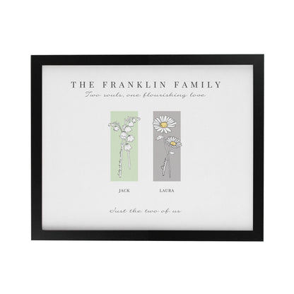 Personalised Birth Flower Family of 2 Black Framed Print