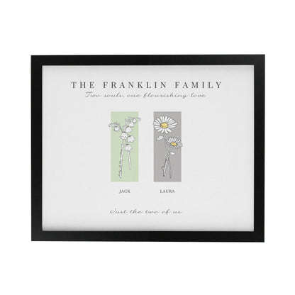 Personalised Birth Flower Family of 2 Black Framed Print