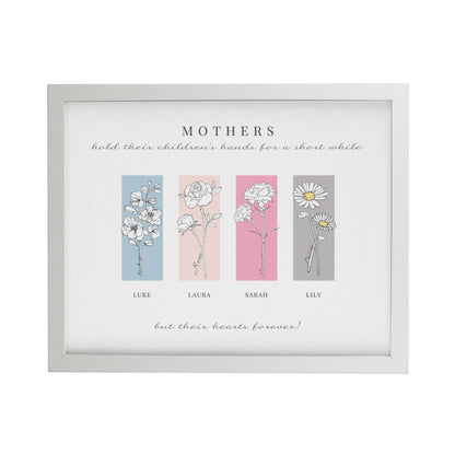 Personalised Birth Flower Family of 4 White Framed Print