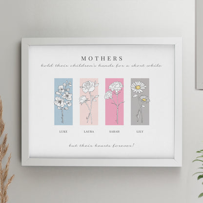 Personalised Birth Flower Family of 4 White Framed Print