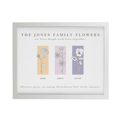 Personalised Birth Flower Family of 3 White Framed Print
