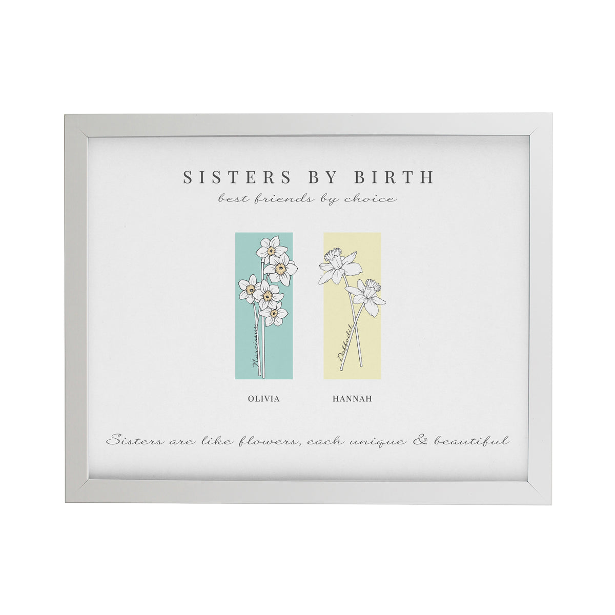 Personalised Birth Flower Family of 2 White Framed Print