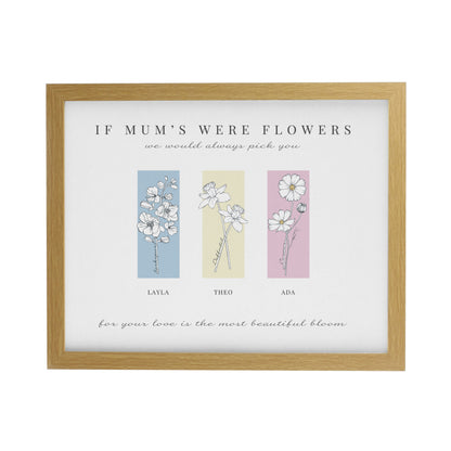 Personalised Birth Flower Family of 3 Oak Framed Print