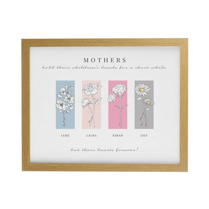 Personalised Birth Flower Family of 3 Oak Framed Print