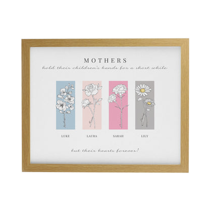 Personalised Birth Flower Family of 3 Oak Framed Print
