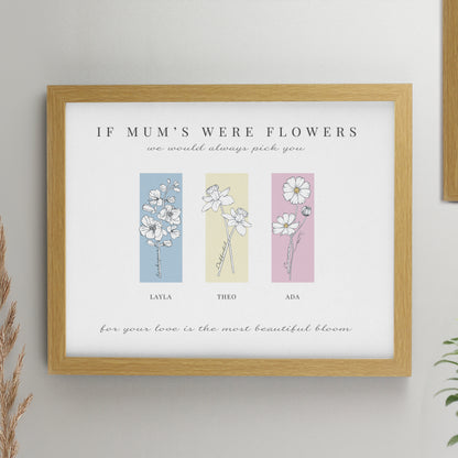 Personalised Birth Flower Family of 3 Oak Framed Print