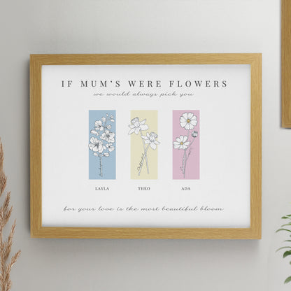 Personalised Birth Flower Family of 3 Oak Framed Print