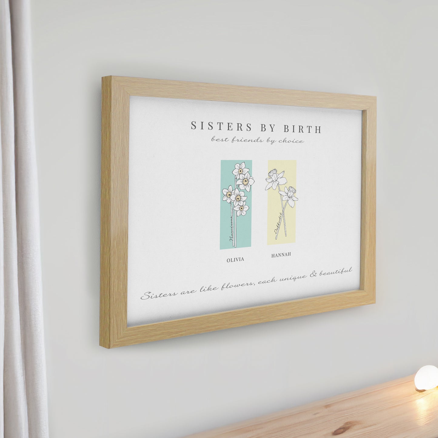 Personalised Birth Flower Family of 2 Oak Framed Print