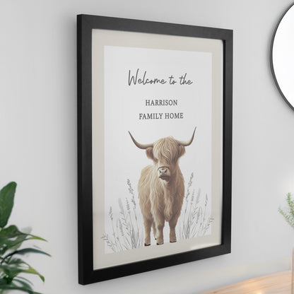 Personalised Highland Cow Black Poster Frame