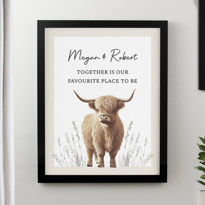Personalised Highland Cow Black Poster Frame