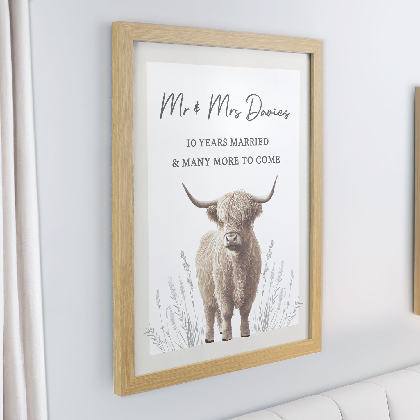 Personalised Highland Cow Oak Poster Frame