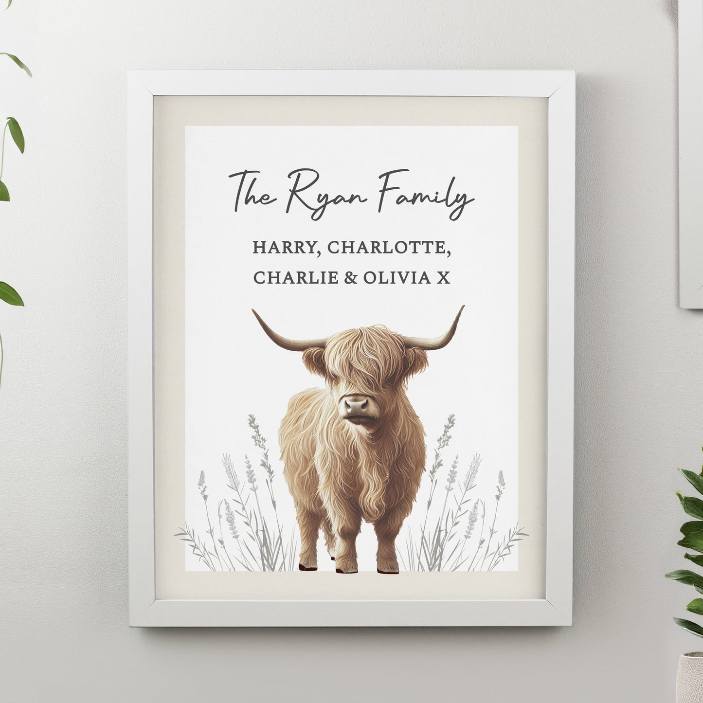 Personalised Highland Cow White Poster Frame