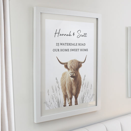 Personalised Highland Cow White Poster Frame
