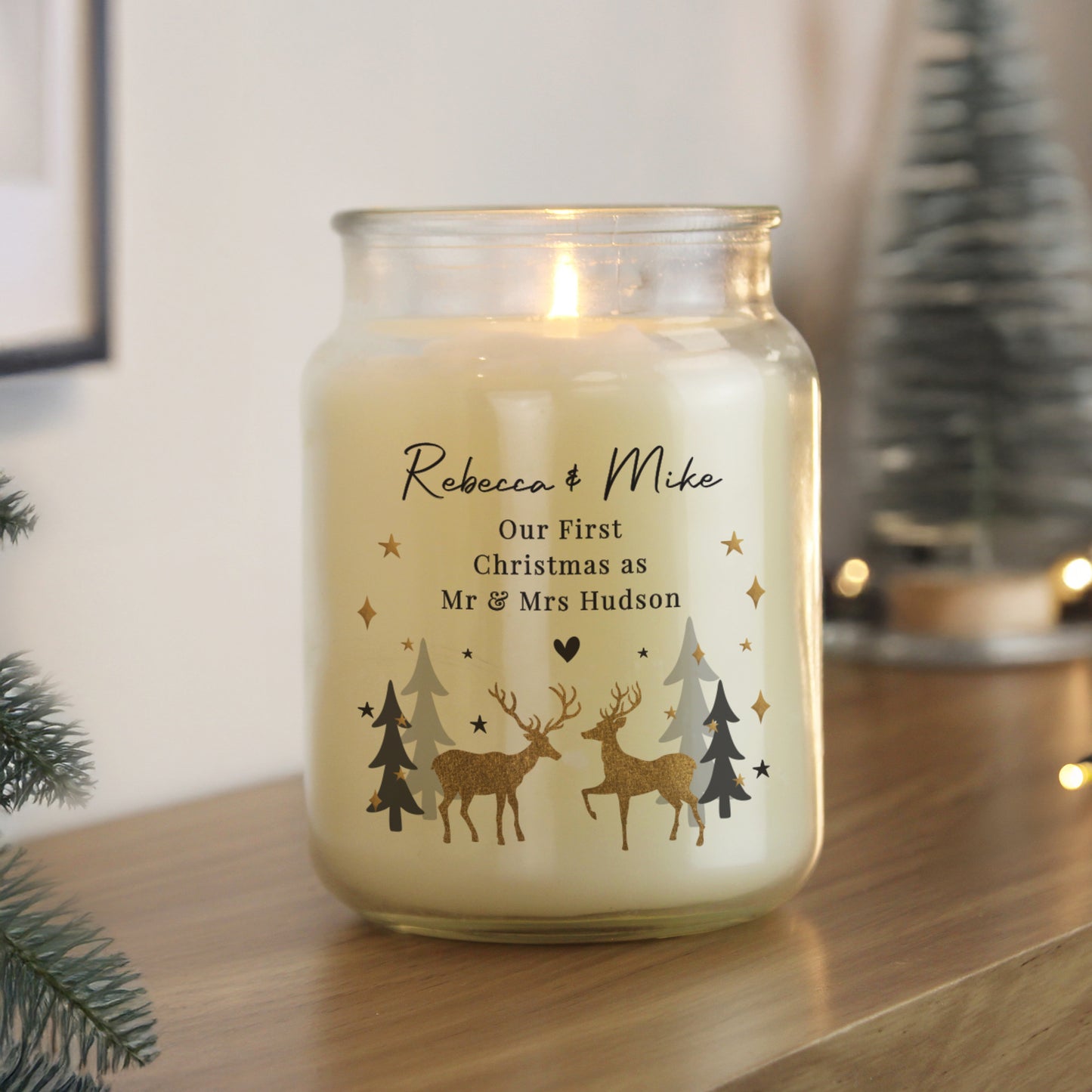 Personalised Christmas Reindeer Large Candle Jar
