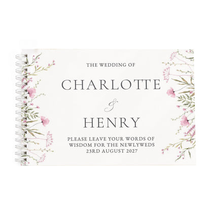 Personalised Pink Wild Flowers Wedding Guest Book
