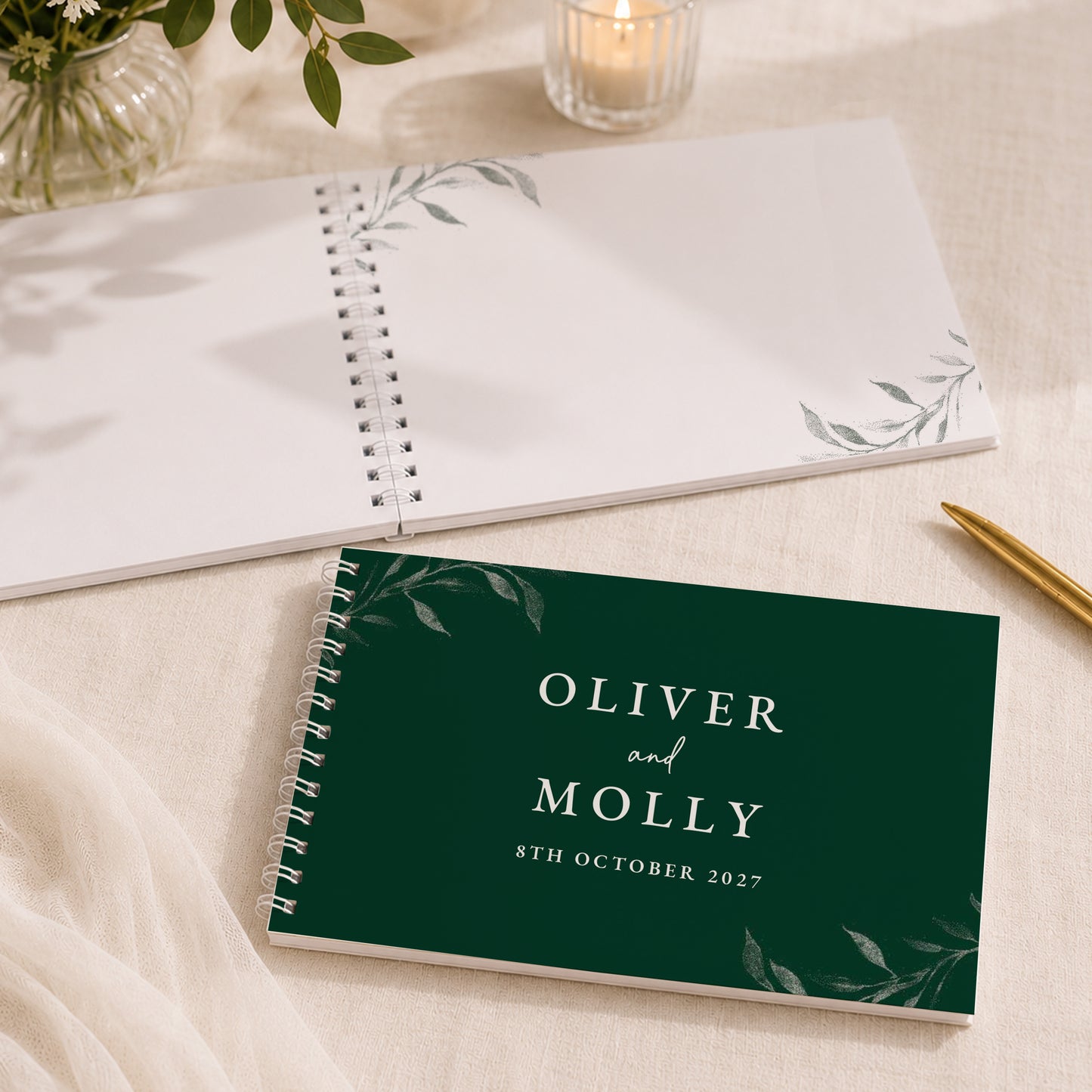 Personalised Botanical Evergreen Wedding Guest Book