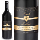 Personalised Couples Heart Red Wine- Black Design