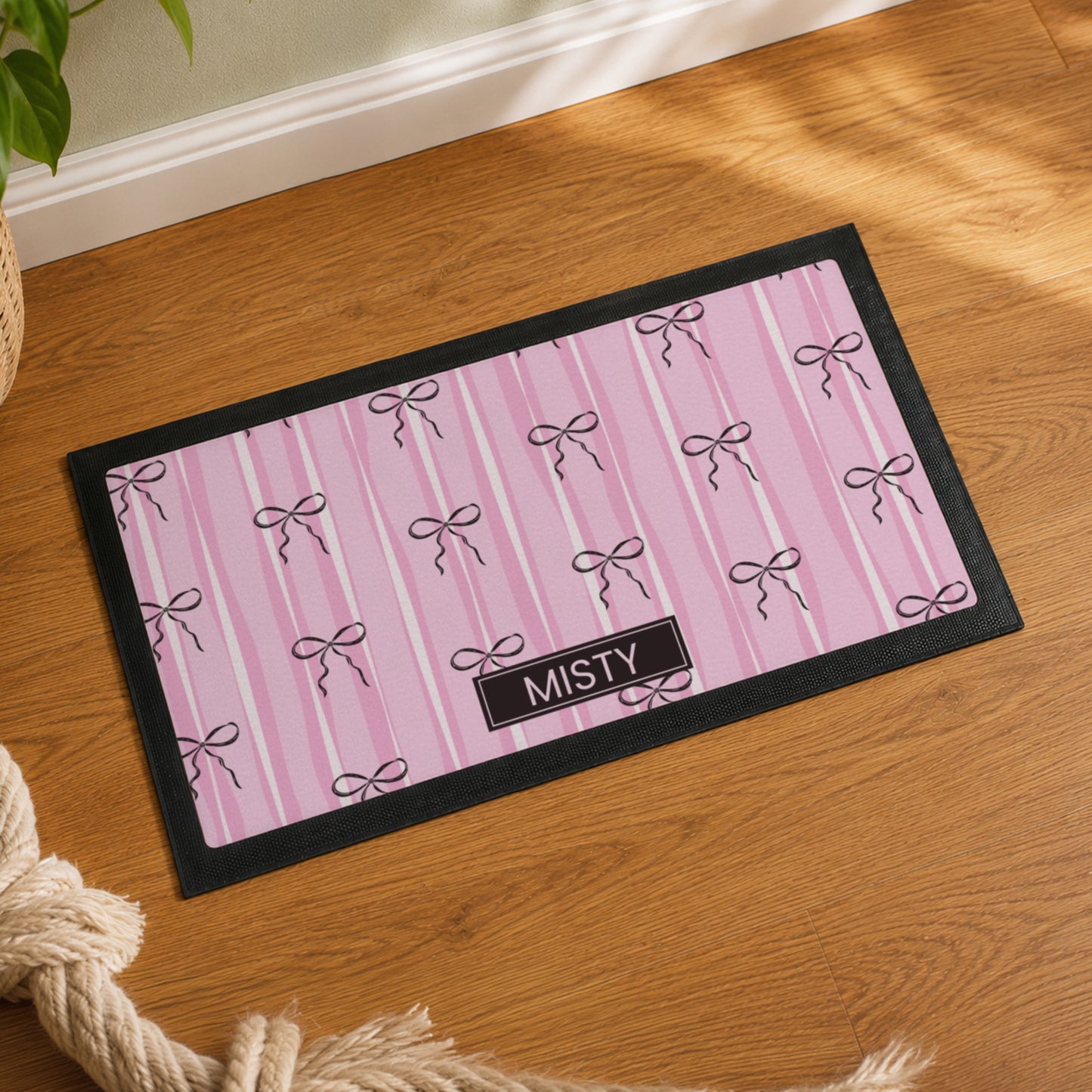 Personalised Pink Bow Pet Bowl Mat