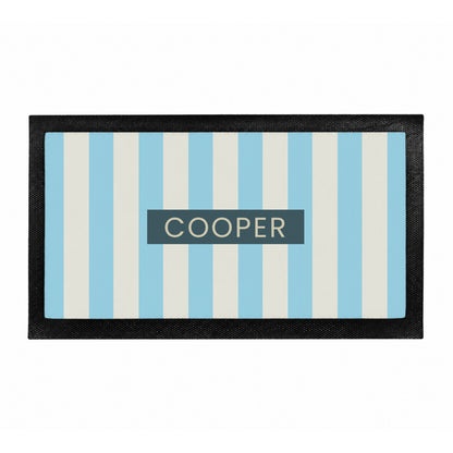 Personalised Blue Stripe Pet Bowl Mat
