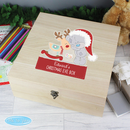 Personalised Colourful Tiny Tatty Teddy Large Wooden Christmas Eve Box - 28 x 28cm