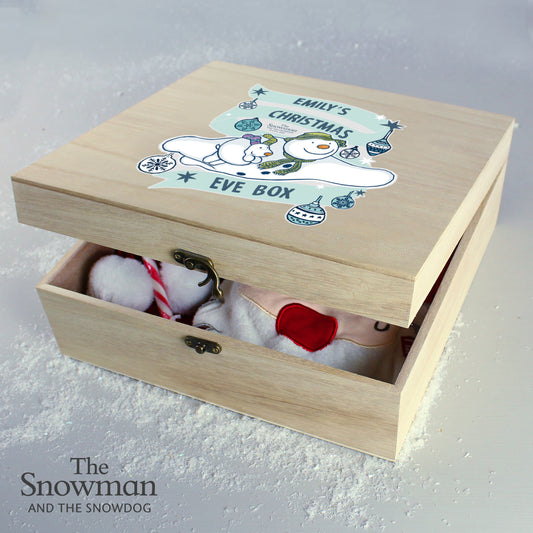 Personalised The Snowman and the Snowdog Large Wooden Christmas Eve Box