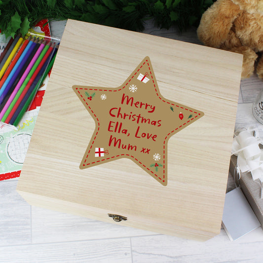 Personalised Christmas Star Large Wooden Keepsake Box - 28 x 28cm