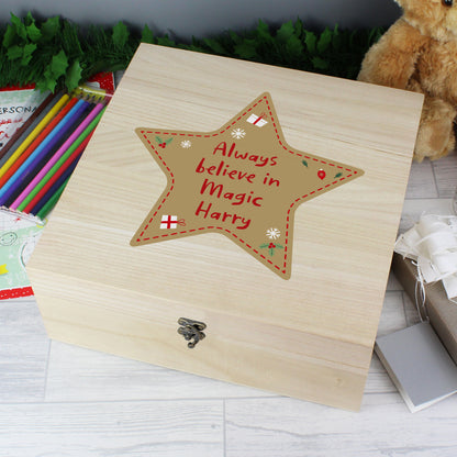 Personalised Christmas Star Large Wooden Keepsake Box - 28 x 28cm