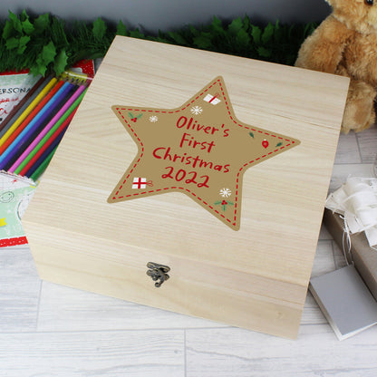 Personalised Christmas Star Large Wooden Keepsake Box - 28 x 28cm