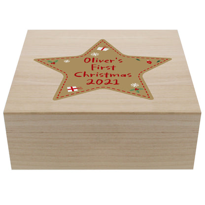 Personalised Christmas Star Large Wooden Keepsake Box - 28 x 28cm