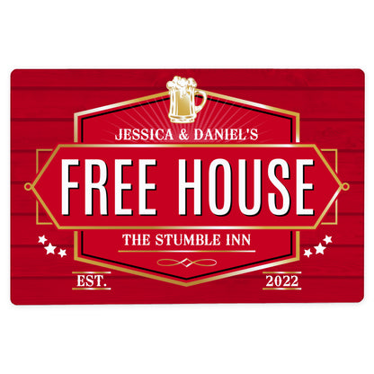 Personalised Free House Red Metal Sign