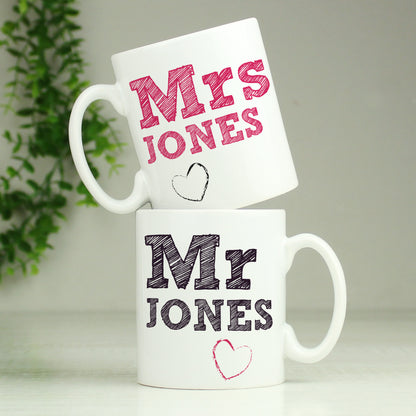 Personalised Mr & Mrs Sketch Mug Set