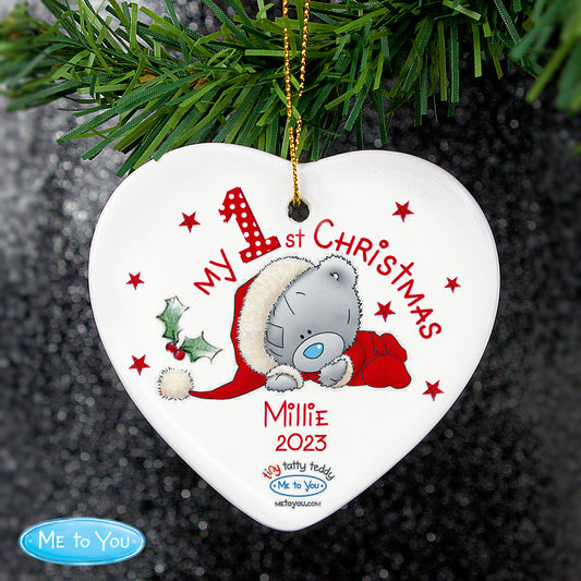 Personalised Me to You My 1st Christmas Ceramic Heart Decoration