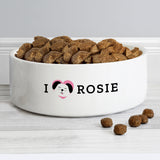 Personalised I Love my Dog - Cute Design 15cm Medium Ceramic White Pet Bowl
