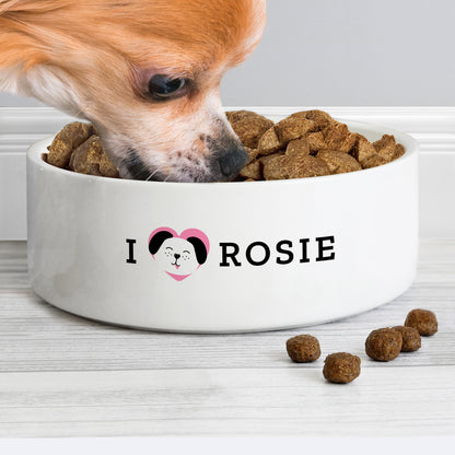 Personalised I Love my Dog - Cute Design 15cm Medium Ceramic White Pet Bowl