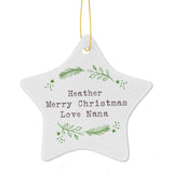Personalised Christmas Holly Ceramic Star Decoration