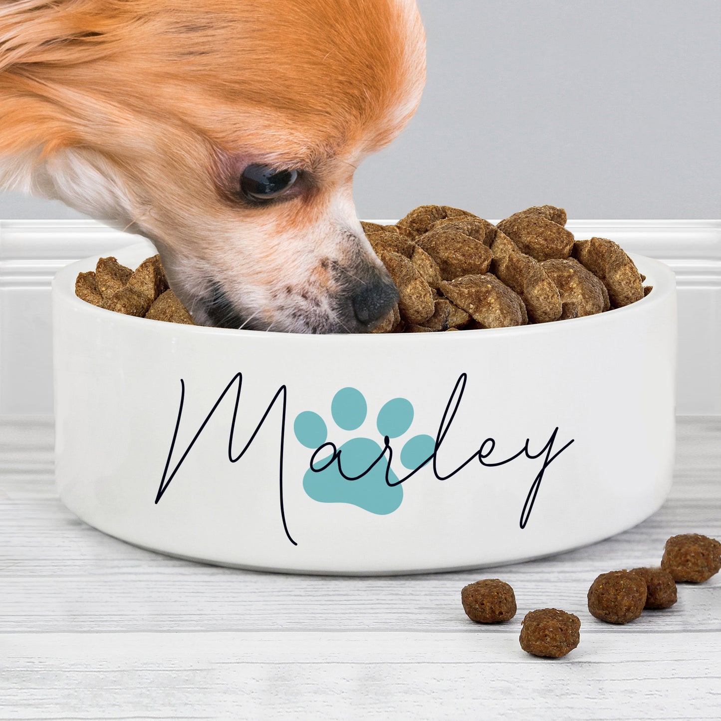 Personalised Blue Paw Print Name 15cm Medium Pet Bowl