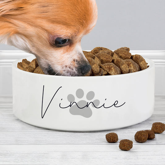 Personalised Grey Paw Print Name 15cm Medium Pet Bowl