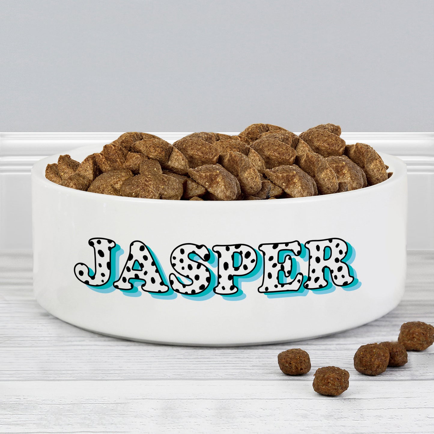 Personalised Blue Spots Name 15cm Medium Pet Bowl