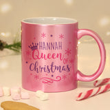 Personalised Queen Of Christmas Pink Mug