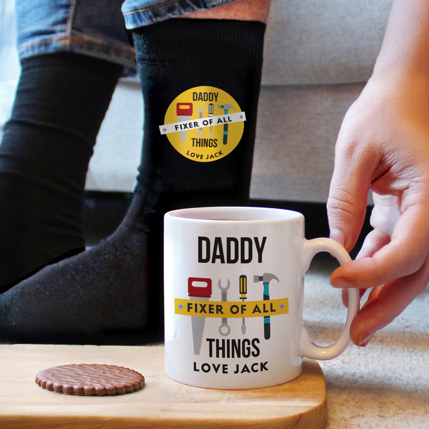 Personalised Fixer of All Things Mug & Socks Set
